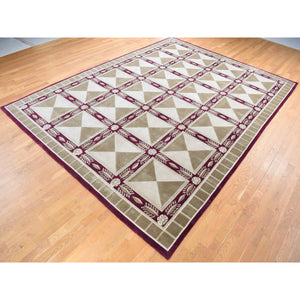 10'x13'9" Ivory, Hand Knotted, Modern Nepali Neo Classic Block Design, Pure Wool, Oriental Rug FWR484032