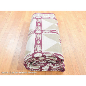 10'x13'9" Ivory, Hand Knotted, Modern Nepali Neo Classic Block Design, Pure Wool, Oriental Rug FWR484032