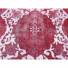 Load image into Gallery viewer, 8&#39;2&quot;x11&#39;1&quot; Crimson Red, Overdyed Vintage Persian Tabriz Barjasta Design, Pure Wool Hand Knotted, Oriental Rug FWR484068