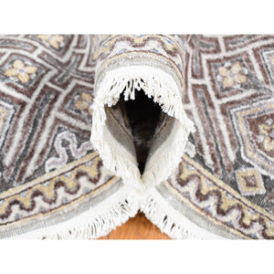 10'1"x14'2" Ivory, Mughal Inspired Medallions Design, Silk And Textured Wool Hand Knotted, Oriental Rug FWR484116