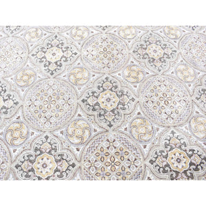 10'1"x14'2" Ivory, Mughal Inspired Medallions Design, Silk And Textured Wool Hand Knotted, Oriental Rug FWR484116