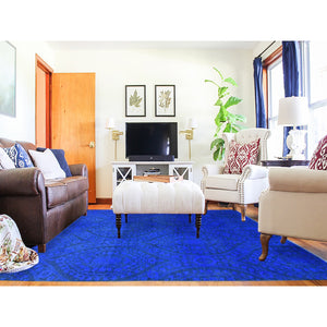8'x10' Saturated Blue, Hand Knotted Soft Wool, Overdyed With Large Mughal Design, Oriental Rug FWR484176