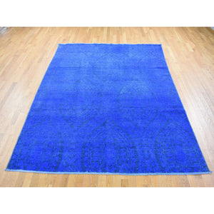 8'x10' Saturated Blue, Hand Knotted Soft Wool, Overdyed With Large Mughal Design, Oriental Rug FWR484176