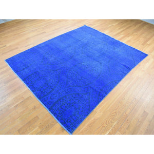 8'x10' Saturated Blue, Hand Knotted Soft Wool, Overdyed With Large Mughal Design, Oriental Rug FWR484176
