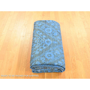 8'x10' Saturated Blue, Hand Knotted Soft Wool, Overdyed With Large Mughal Design, Oriental Rug FWR484176