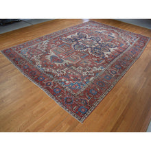 Load image into Gallery viewer, 12&#39;3&quot;x18&#39;6&quot; Blush Red, Antique Persian Serapi Heriz With Helicopter Design, Even Wear, Clean, Sides And Ends Professionally Secured, Hand Knotted, Pure Wool, Oversized Oriental Rug FWR484188