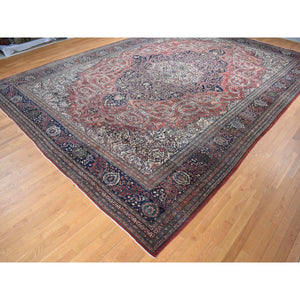 14'3"x20'3" Ruby Red Xl Antique Persian Fereghan Sarouk, Even Wear, Sides And Ends Professionally Secured, Clean And Soft With No Repairs, Hand Knotted, Pure Wool Oriental Rug FWR484194
