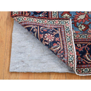 4'9"x5'9" Crimson Red, Antique Persian Serapi Heriz, Good Condition, Soft and Supple, Even Wear, Clean with Sides and Ends Professionally Secured, Hand Knotted, Pure Wool Oriental Rug FWR484248