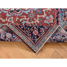 Load image into Gallery viewer, 4&#39;9&quot;x5&#39;9&quot; Crimson Red, Antique Persian Serapi Heriz, Good Condition, Soft and Supple, Even Wear, Clean with Sides and Ends Professionally Secured, Hand Knotted, Pure Wool Oriental Rug FWR484248