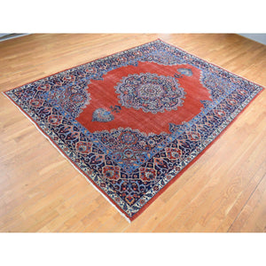 8'8"x12' Burnt Orange, Antique Persian Tabriz, Open Field Medallion Design, Soft and Supple, Some Wear, Clean with Sides and Ends Professionally Secured, Hand Knotted, Pure Wool Oriental Rug FWR484266