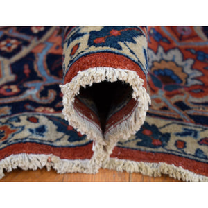8'8"x12' Burnt Orange, Antique Persian Tabriz, Open Field Medallion Design, Soft and Supple, Some Wear, Clean with Sides and Ends Professionally Secured, Hand Knotted, Pure Wool Oriental Rug FWR484266