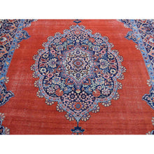 Load image into Gallery viewer, 8&#39;8&quot;x12&#39; Burnt Orange, Antique Persian Tabriz, Open Field Medallion Design, Soft and Supple, Some Wear, Clean with Sides and Ends Professionally Secured, Hand Knotted, Pure Wool Oriental Rug FWR484266