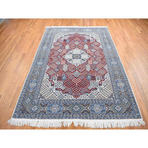 7'3"x10'9" Crimson Red, New Persian Nain, Flower Rosettes And Willow Tree Design, Soft And Supple, Wool And Silk, Hand Knotted Oriental Rug FWR484272