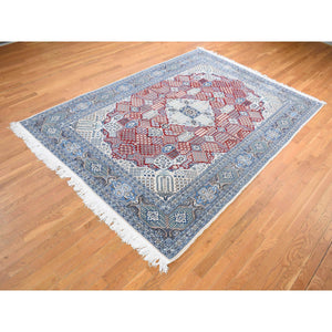 7'3"x10'9" Crimson Red, New Persian Nain, Flower Rosettes And Willow Tree Design, Soft And Supple, Wool And Silk, Hand Knotted Oriental Rug FWR484272
