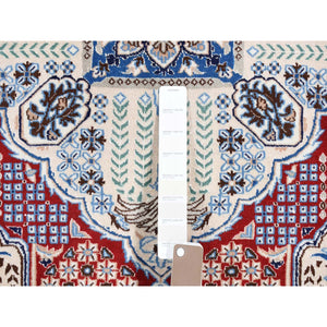 7'3"x10'9" Crimson Red, New Persian Nain, Flower Rosettes And Willow Tree Design, Soft And Supple, Wool And Silk, Hand Knotted Oriental Rug FWR484272