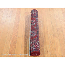 Load image into Gallery viewer, 3&#39;1&quot;x5&#39;4&quot; Crimson Red, Old Turkeman Bokara, Elephant Feet Medallions, Soft And Supple, Full Even Pile, Clean With Sides And Ends Professionally Secured, Hand Knotted, Pure Wool Oriental Rug FWR484314