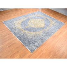 Load image into Gallery viewer, 9&#39;x12&#39; Gray And Gold, Persian Large Medallion Design, Wool And Pure Silk Hand Knotted, Oriental Rug FWR484368