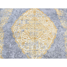 Load image into Gallery viewer, 9&#39;x12&#39; Gray And Gold, Persian Large Medallion Design, Wool And Pure Silk Hand Knotted, Oriental Rug FWR484368