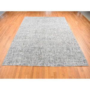 9'2x12'3" Medium Gray, The Matrix Design, Pure Silk With Textured Wool, Tone On Tone, Hand Knotted, Oriental Rug FWR484380