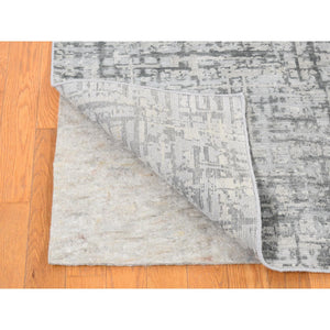 9'2x12'3" Medium Gray, The Matrix Design, Pure Silk With Textured Wool, Tone On Tone, Hand Knotted, Oriental Rug FWR484380