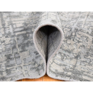 9'2x12'3" Medium Gray, The Matrix Design, Pure Silk With Textured Wool, Tone On Tone, Hand Knotted, Oriental Rug FWR484380