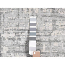 Load image into Gallery viewer, 9&#39;2x12&#39;3&quot; Medium Gray, The Matrix Design, Pure Silk With Textured Wool, Tone On Tone, Hand Knotted, Oriental Rug FWR484380