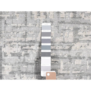 9'2x12'3" Medium Gray, The Matrix Design, Pure Silk With Textured Wool, Tone On Tone, Hand Knotted, Oriental Rug FWR484380