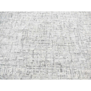 9'2x12'3" Medium Gray, The Matrix Design, Pure Silk With Textured Wool, Tone On Tone, Hand Knotted, Oriental Rug FWR484380