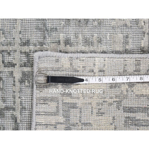 9'2x12'3" Medium Gray, The Matrix Design, Pure Silk With Textured Wool, Tone On Tone, Hand Knotted, Oriental Rug FWR484380