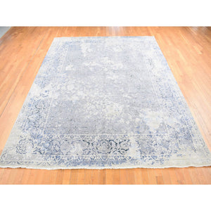 9'x12' Ash Gray, Broken Kashan Design Wool With Pure Silk Hand Knotted, Oriental Rug FWR484392