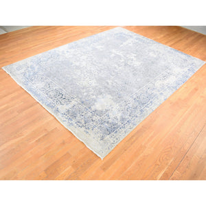 9'x12' Ash Gray, Broken Kashan Design Wool With Pure Silk Hand Knotted, Oriental Rug FWR484392