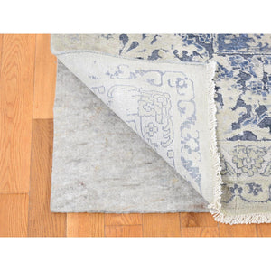 9'x12' Ash Gray, Broken Kashan Design Wool With Pure Silk Hand Knotted, Oriental Rug FWR484392