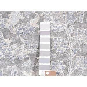 9'x12' Ash Gray, Broken Kashan Design Wool With Pure Silk Hand Knotted, Oriental Rug FWR484392