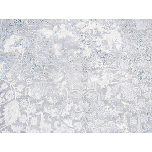 9'x12' Ash Gray, Broken Kashan Design Wool With Pure Silk Hand Knotted, Oriental Rug FWR484392
