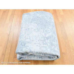 9'x12' Ash Gray, Broken Kashan Design Wool With Pure Silk Hand Knotted, Oriental Rug FWR484392