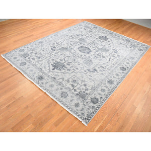 9'x12' Ash Grey, Heriz Design With All Over Pattern Vegetable Dyes, Wool And Silk Hand Knotted, Oriental Rug FWR484404