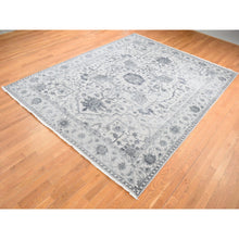 Load image into Gallery viewer, 9&#39;x12&#39; Ash Grey, Heriz Design With All Over Pattern Vegetable Dyes, Wool And Silk Hand Knotted, Oriental Rug FWR484404