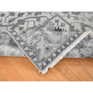 9'x12' Ash Grey, Heriz Design With All Over Pattern Vegetable Dyes, Wool And Silk Hand Knotted, Oriental Rug FWR484404
