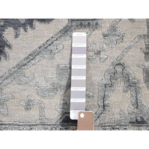 9'x12' Ash Grey, Heriz Design With All Over Pattern Vegetable Dyes, Wool And Silk Hand Knotted, Oriental Rug FWR484404