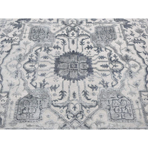 9'x12' Ash Grey, Heriz Design With All Over Pattern Vegetable Dyes, Wool And Silk Hand Knotted, Oriental Rug FWR484404