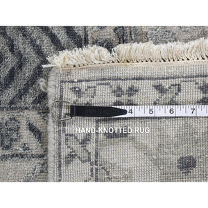 9'x12' Ash Grey, Heriz Design With All Over Pattern Vegetable Dyes, Wool And Silk Hand Knotted, Oriental Rug FWR484404