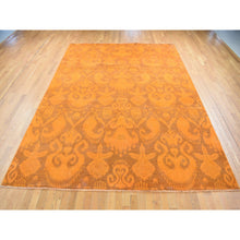 Load image into Gallery viewer, 9&#39;1&quot;x12&#39;3&quot; Hand Knotted Pure Wool, Orange Cast Overdyed Ikat Oriental Rug FWR484410