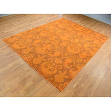 Load image into Gallery viewer, 9&#39;1&quot;x12&#39;3&quot; Hand Knotted Pure Wool, Orange Cast Overdyed Ikat Oriental Rug FWR484410