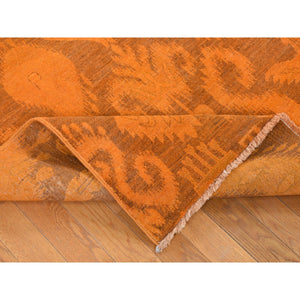 9'1"x12'3" Hand Knotted Pure Wool, Orange Cast Overdyed Ikat Oriental Rug FWR484410