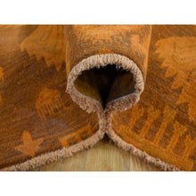 Load image into Gallery viewer, 9&#39;1&quot;x12&#39;3&quot; Hand Knotted Pure Wool, Orange Cast Overdyed Ikat Oriental Rug FWR484410