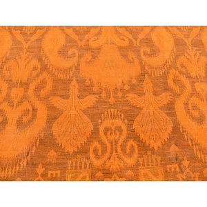 9'1"x12'3" Hand Knotted Pure Wool, Orange Cast Overdyed Ikat Oriental Rug FWR484410