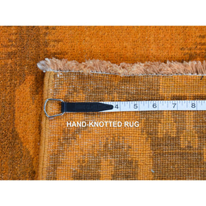 9'1"x12'3" Hand Knotted Pure Wool, Orange Cast Overdyed Ikat Oriental Rug FWR484410