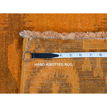 Load image into Gallery viewer, 9&#39;1&quot;x12&#39;3&quot; Hand Knotted Pure Wool, Orange Cast Overdyed Ikat Oriental Rug FWR484410