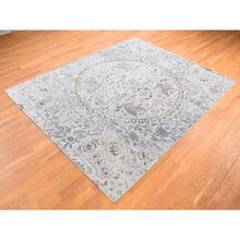 Load image into Gallery viewer, 7&#39;9&quot;x10&#39;1&quot; Ash Gray, The Maharaja, Real Silk With Some Textured Wool And Natural Abrash, Hand Knotted Oriental Rug FWR484452
