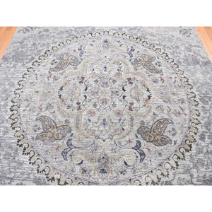 7'9"x10'1" Ash Gray, The Maharaja, Real Silk With Some Textured Wool And Natural Abrash, Hand Knotted Oriental Rug FWR484452